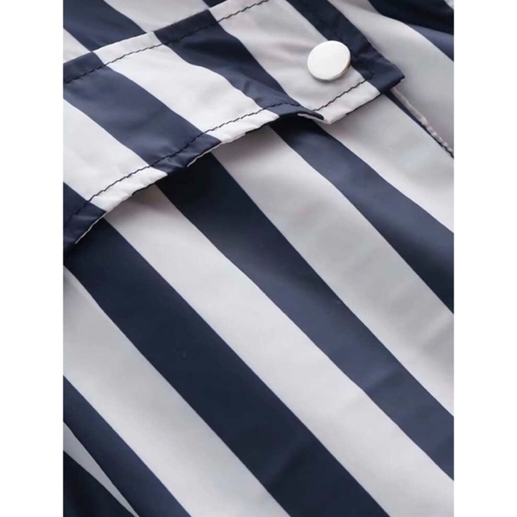 Zara Navy Blue White Striped Hooded Raincoat Jacket - Picture 5 of 10